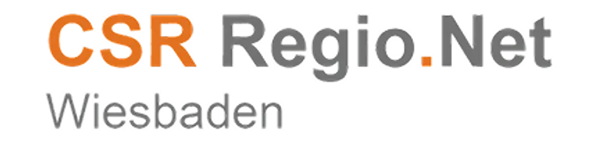 The logo of CSR Regio.Net Wiesbaden. The text 'CSR Regio.Net' with 'CSR' in orange and 'Wiesbaden' below in gray.
