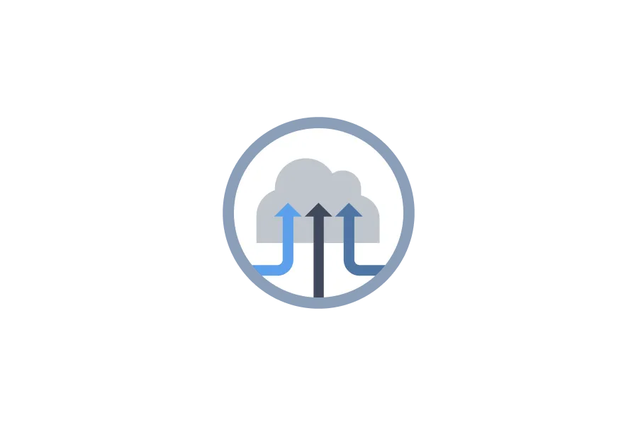 Ein stilisiertes Icon, das das GHG Protocol (Greenhouse Gas Protocol) symbolisiert. Es zeigt eine graue Wolke, aus der drei Pfeile (zwei blaue, einer dunkelblau) nach oben steigen.