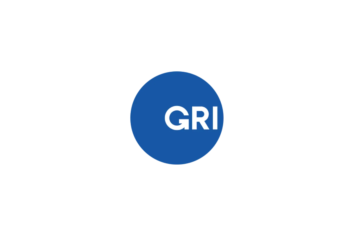 The logo of the GRI (Global Reporting Initiative). It shows the letters 'GRI' in white inside a blue circle.