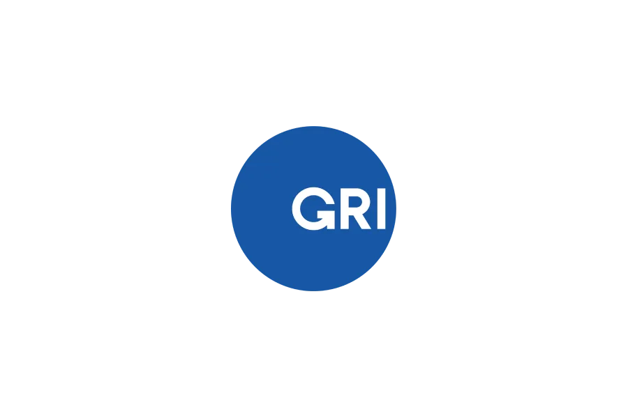 The logo of the GRI (Global Reporting Initiative). It shows the letters 'GRI' in white inside a blue circle.